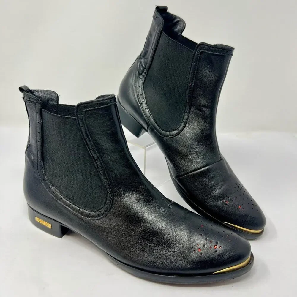 VICTIM&CO Boots Mens 5.5 Womens 7.5 Black Gold Leather Ankle Streetwear Designer